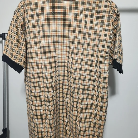 Burberry Vintage Mens Poloshirt Medium Beige and Black Check